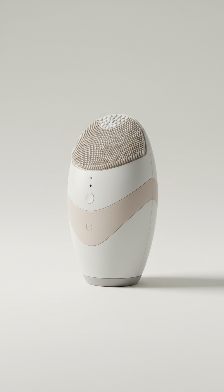 Facial cleansing device with soft silicone bristles
