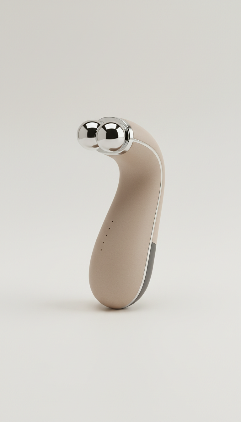 Microcurrent facial toning device with dual metal spheres